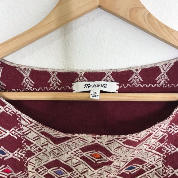 Madewell Embroidered Tee Top Maroon Red XS - Picture 6 of 7